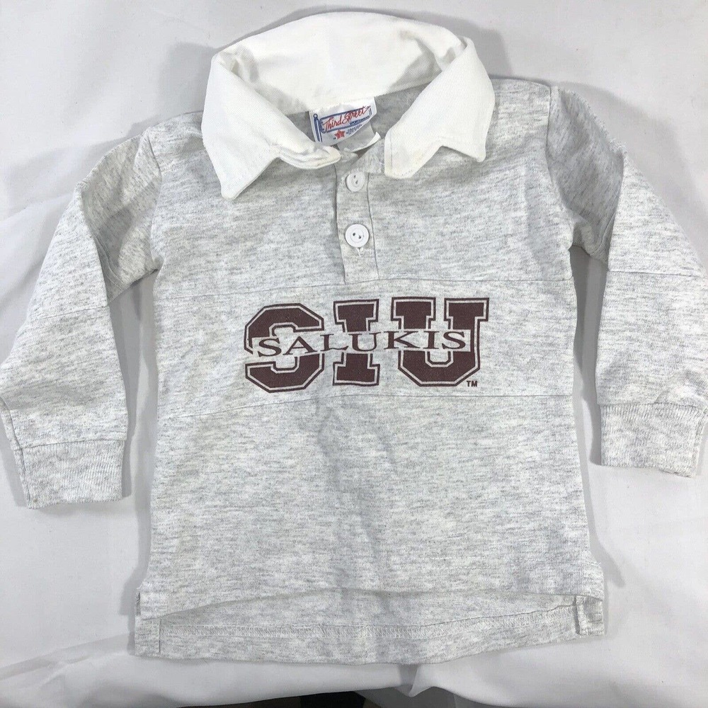 VINTAGE SIU SALUKIS POLO SHIRT 18 MONTHS LONG SLEEVE USA MADE GRAY COLLARED BABY